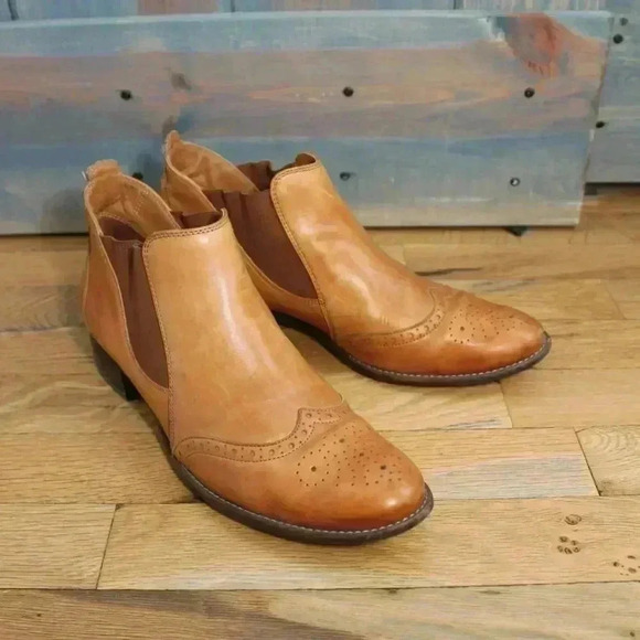 Paul Green Ava Wingtip Size 6.5 Camel Beige Leather Oxford Slip On Chelsea Boots - Picture 8 of 10